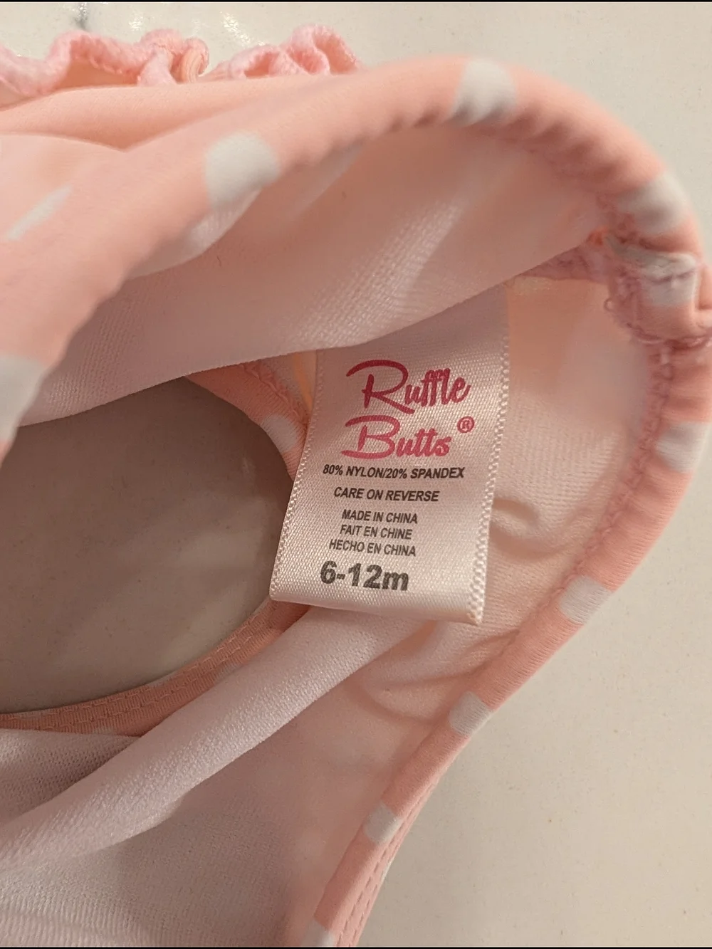 Ruffle Butts Baby Girls Swim Suit Pink Polka Dot with Ruffle Hem